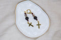 Earrings - Garnet and Lava Rock with Cross