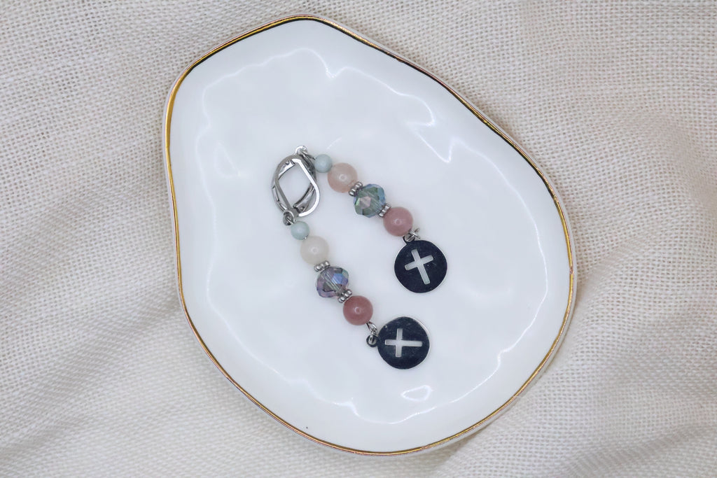Earrings - Cotton Candy with Cross