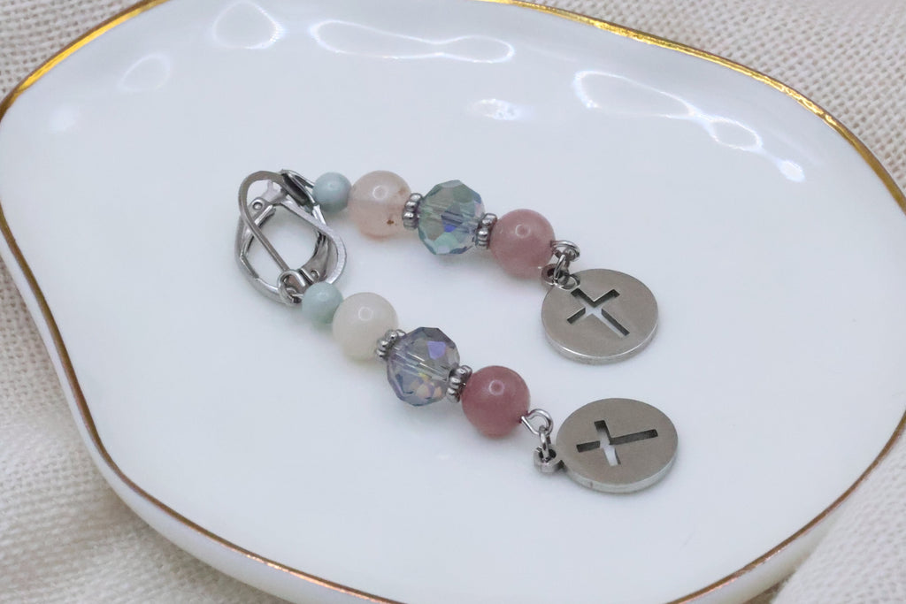 Earrings - Cotton Candy with Cross