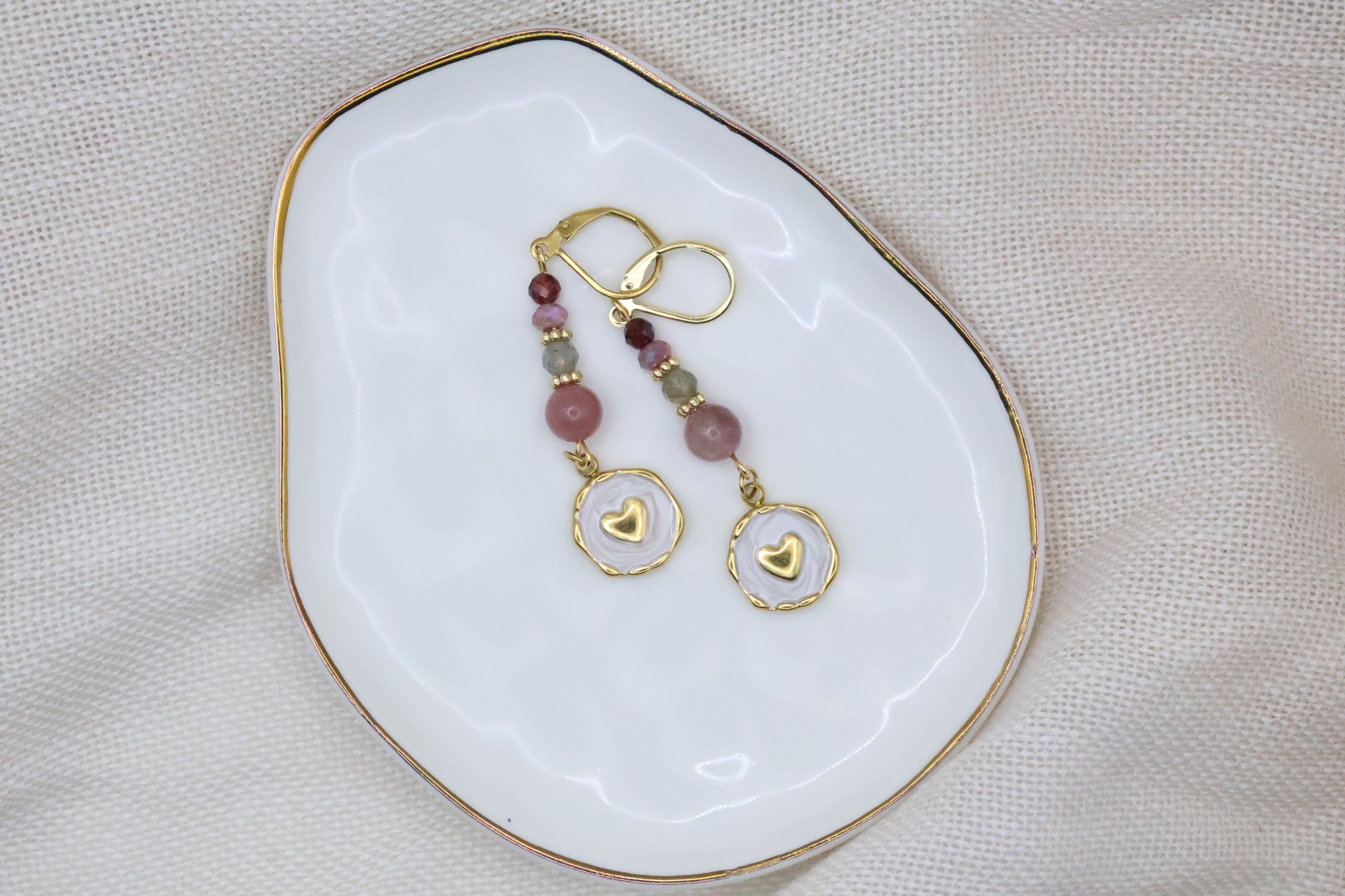 Earrings - Berry with Heart Pendant