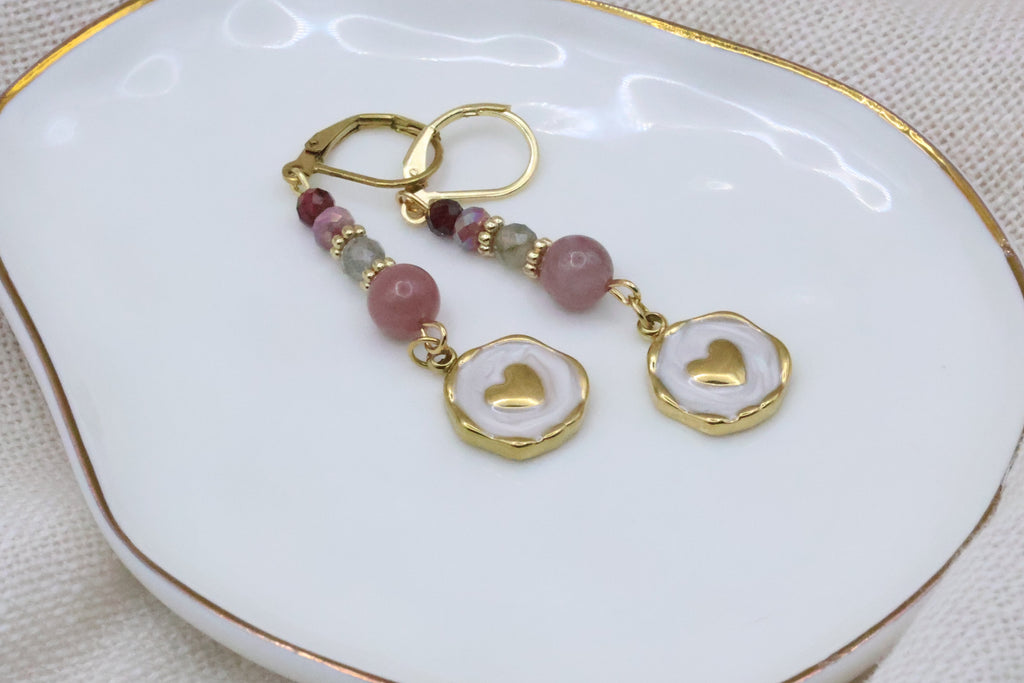 Earrings - Berry with Heart Pendant