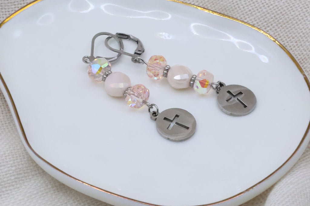 Earrings - Precious Pink with Cross