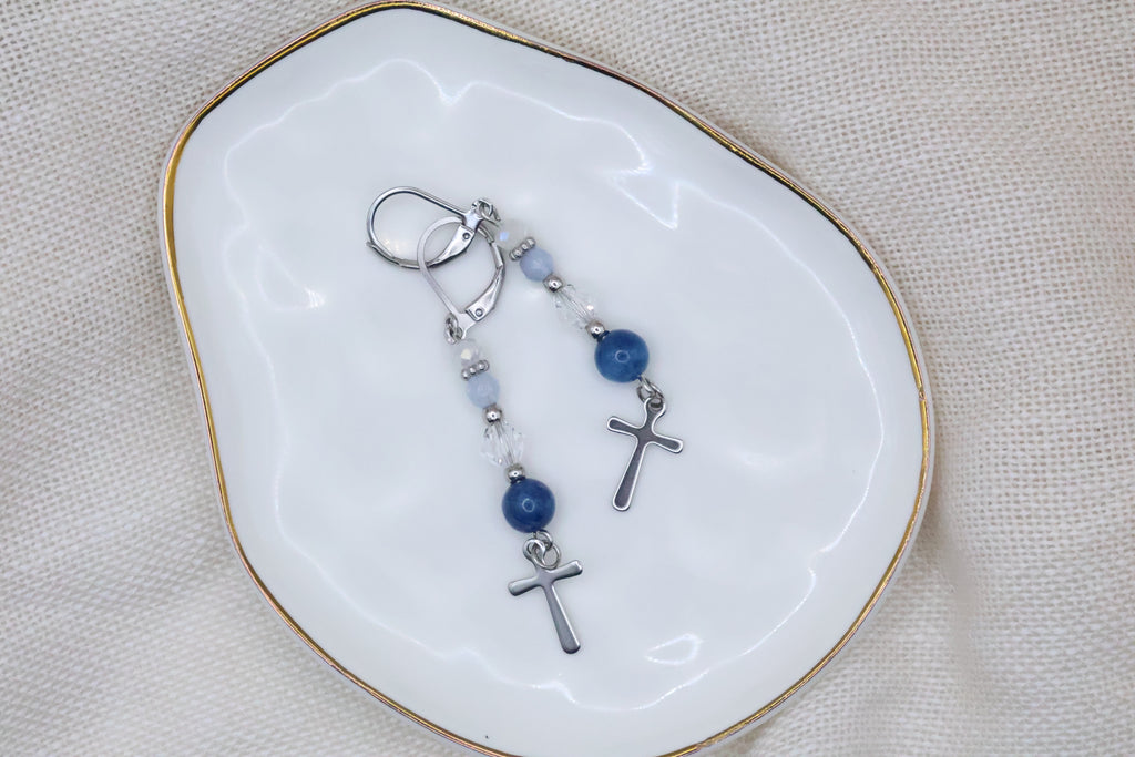 Earrings - Ocean Blue with Cross