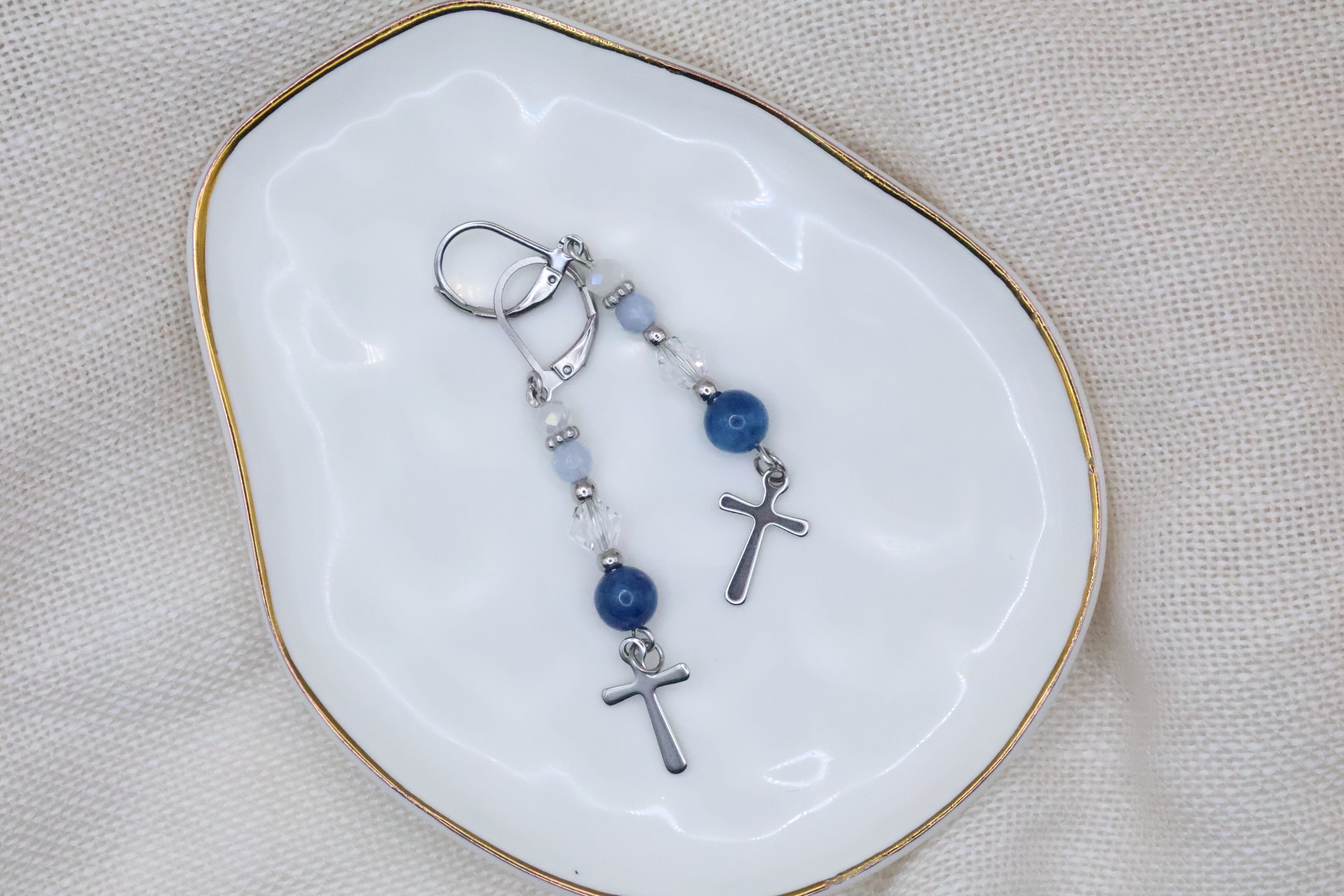 Earrings - Ocean Blue with Cross