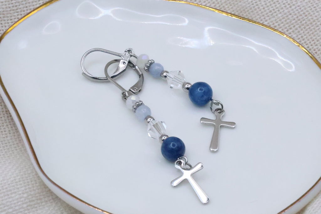 Earrings - Ocean Blue with Cross