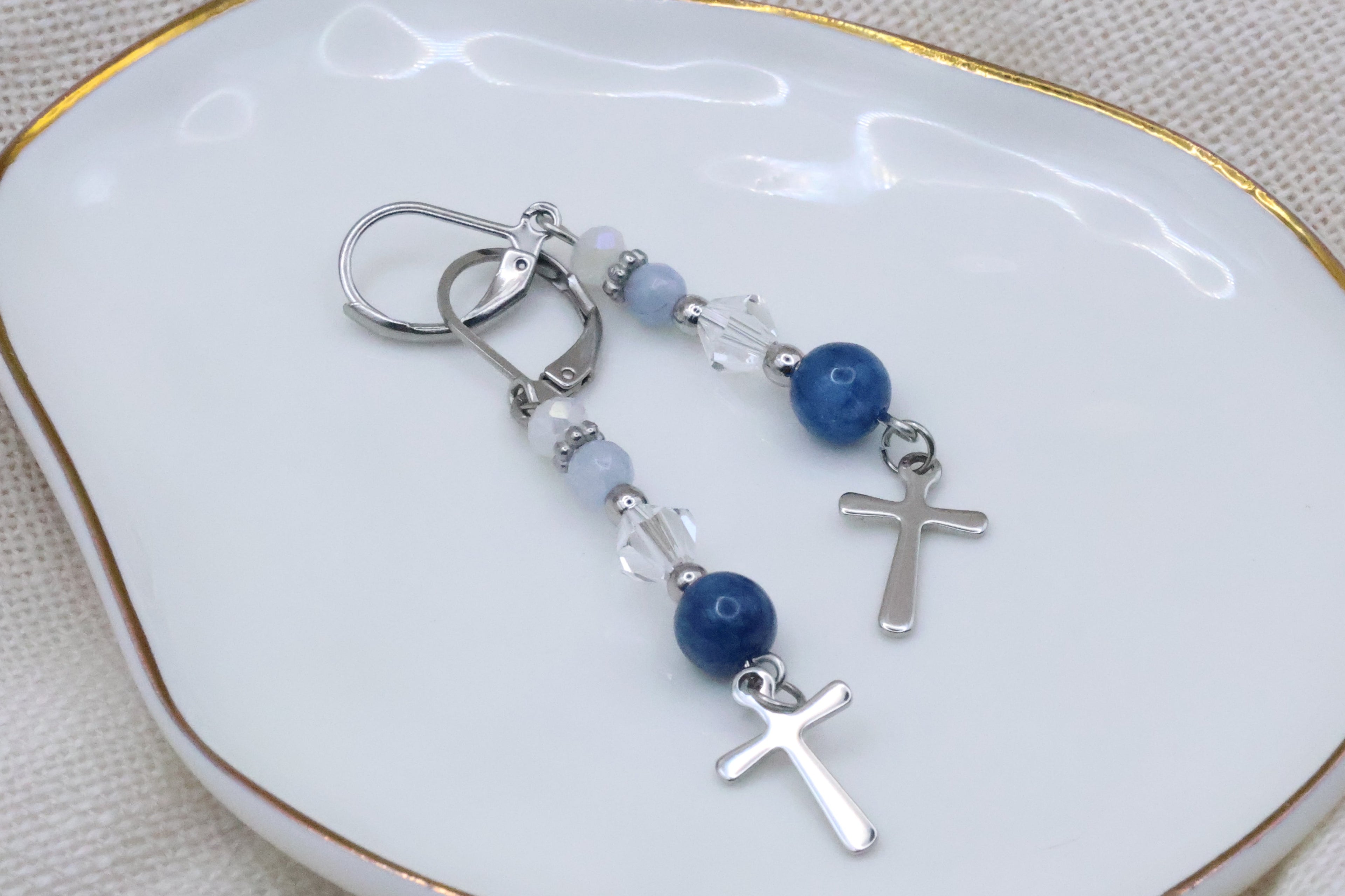 Earrings - Ocean Blue with Cross