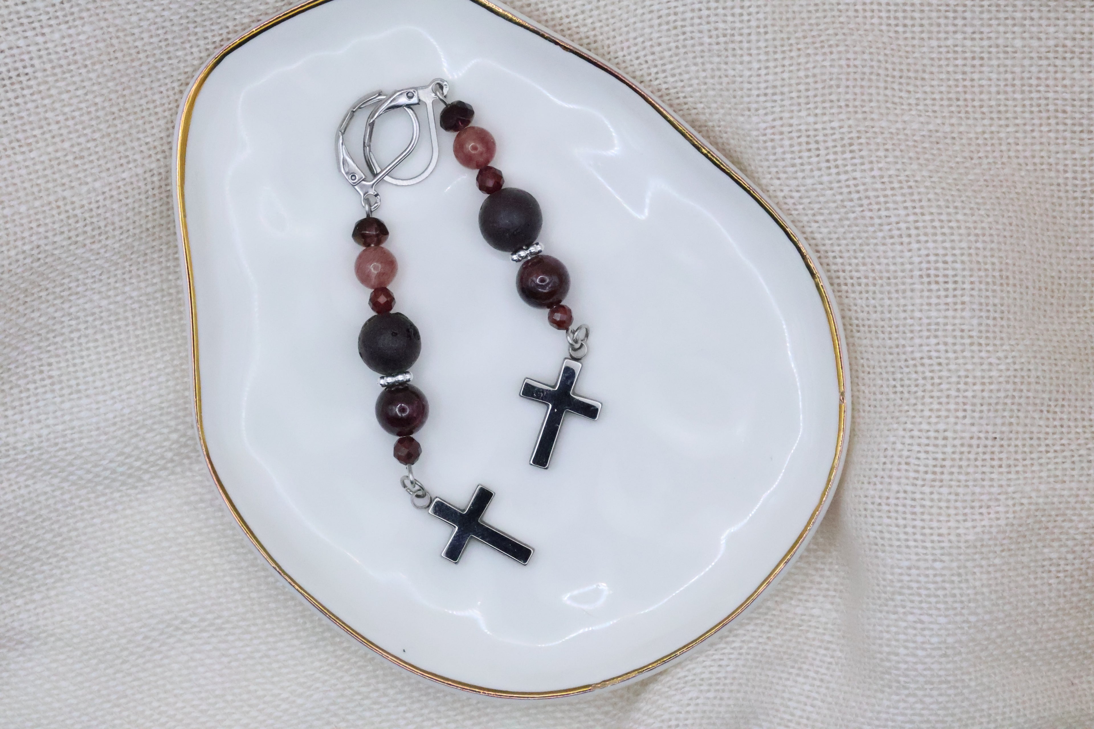 Earrings - Pink Flame with Cross