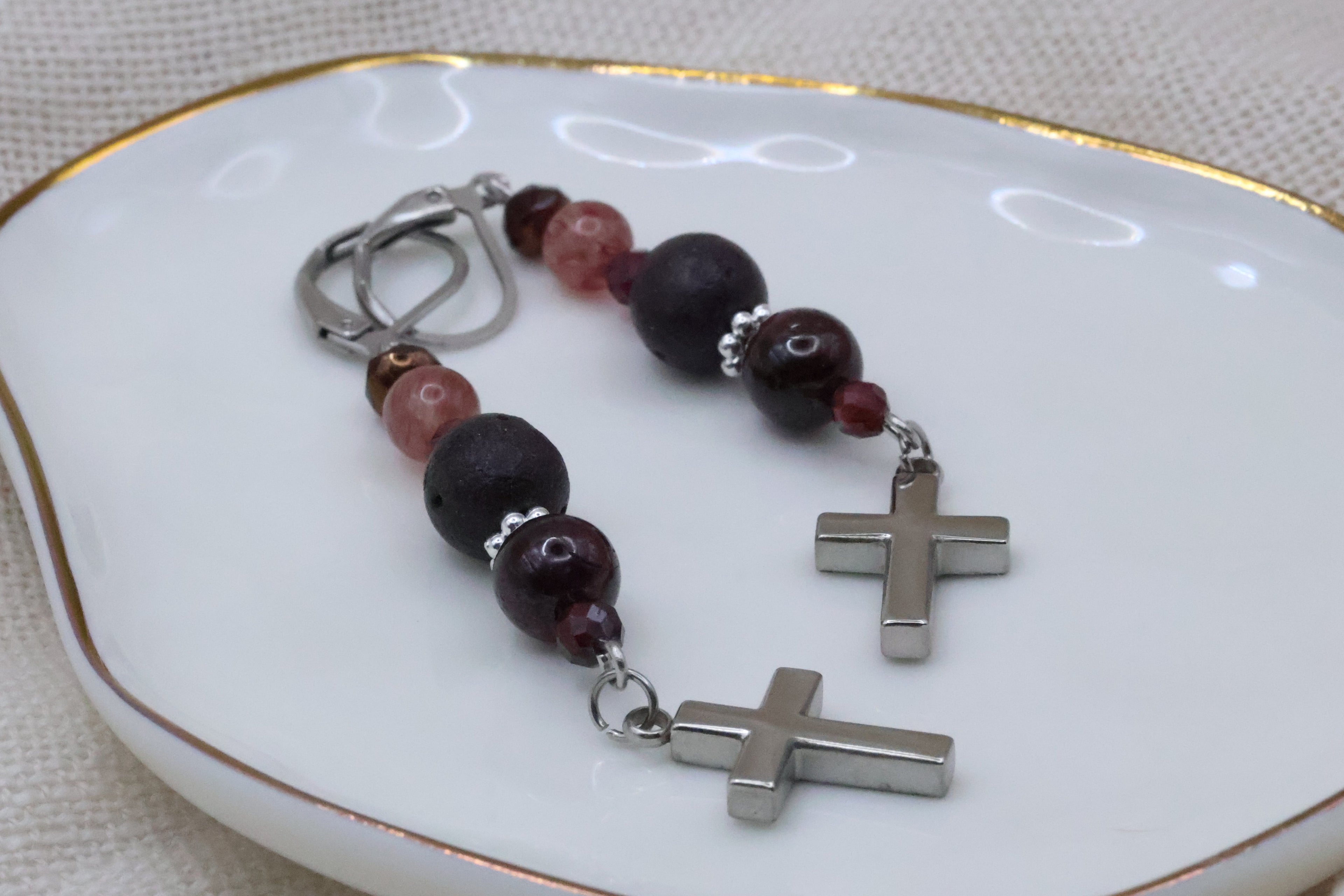 Earrings - Pink Flame with Cross