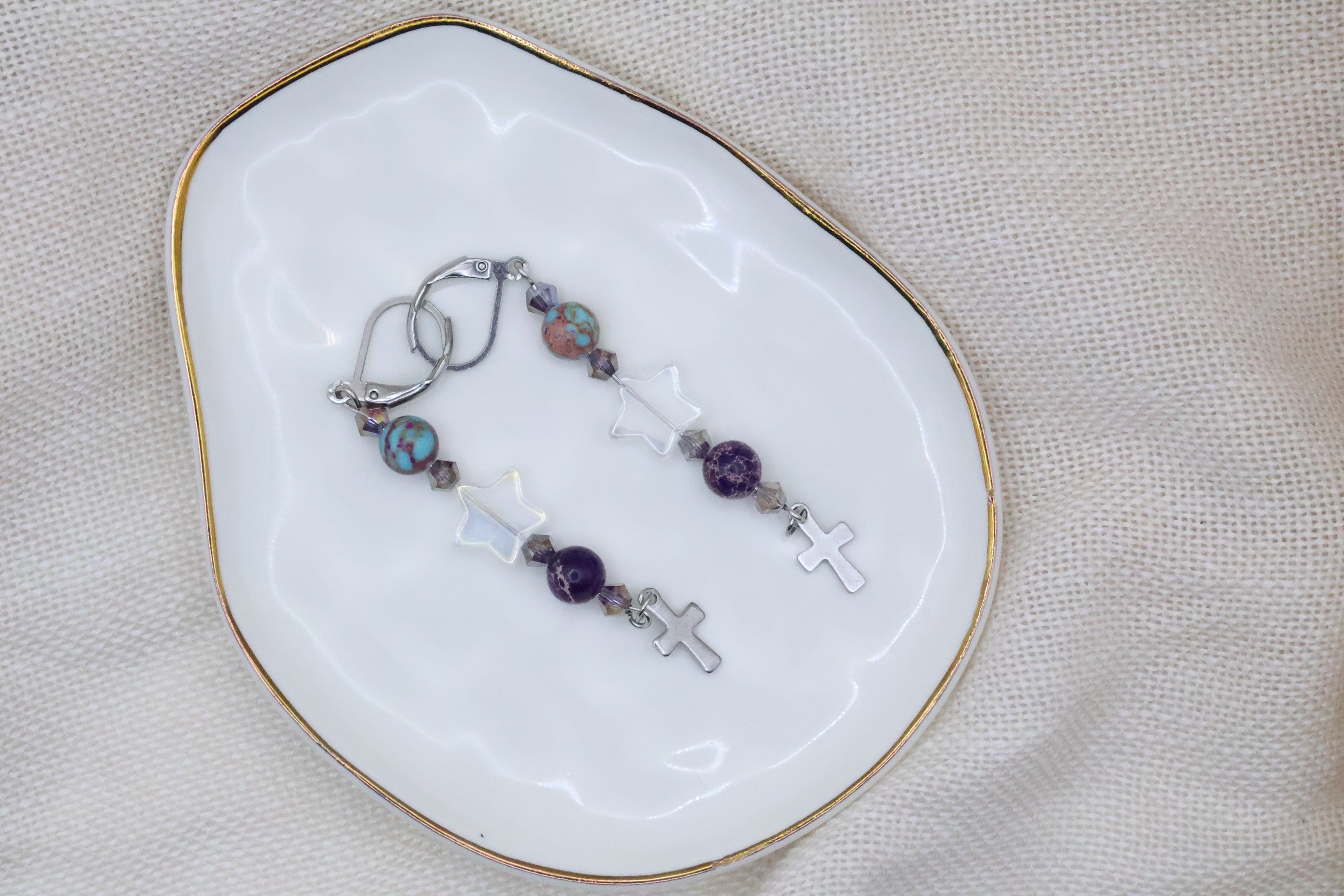 Earrings - Stardust Purple with Cross
