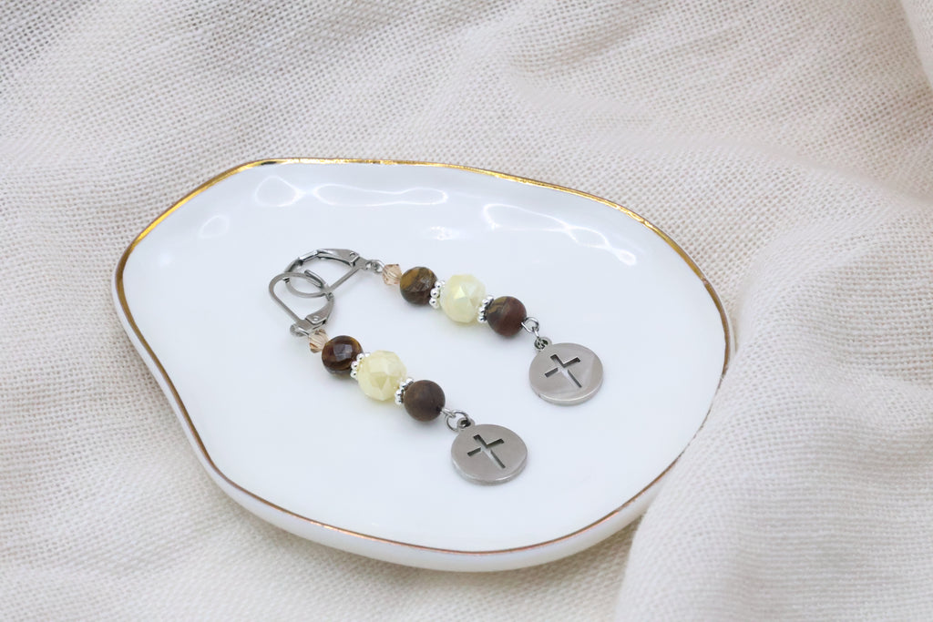 Earrings - Banana Bread with Cross