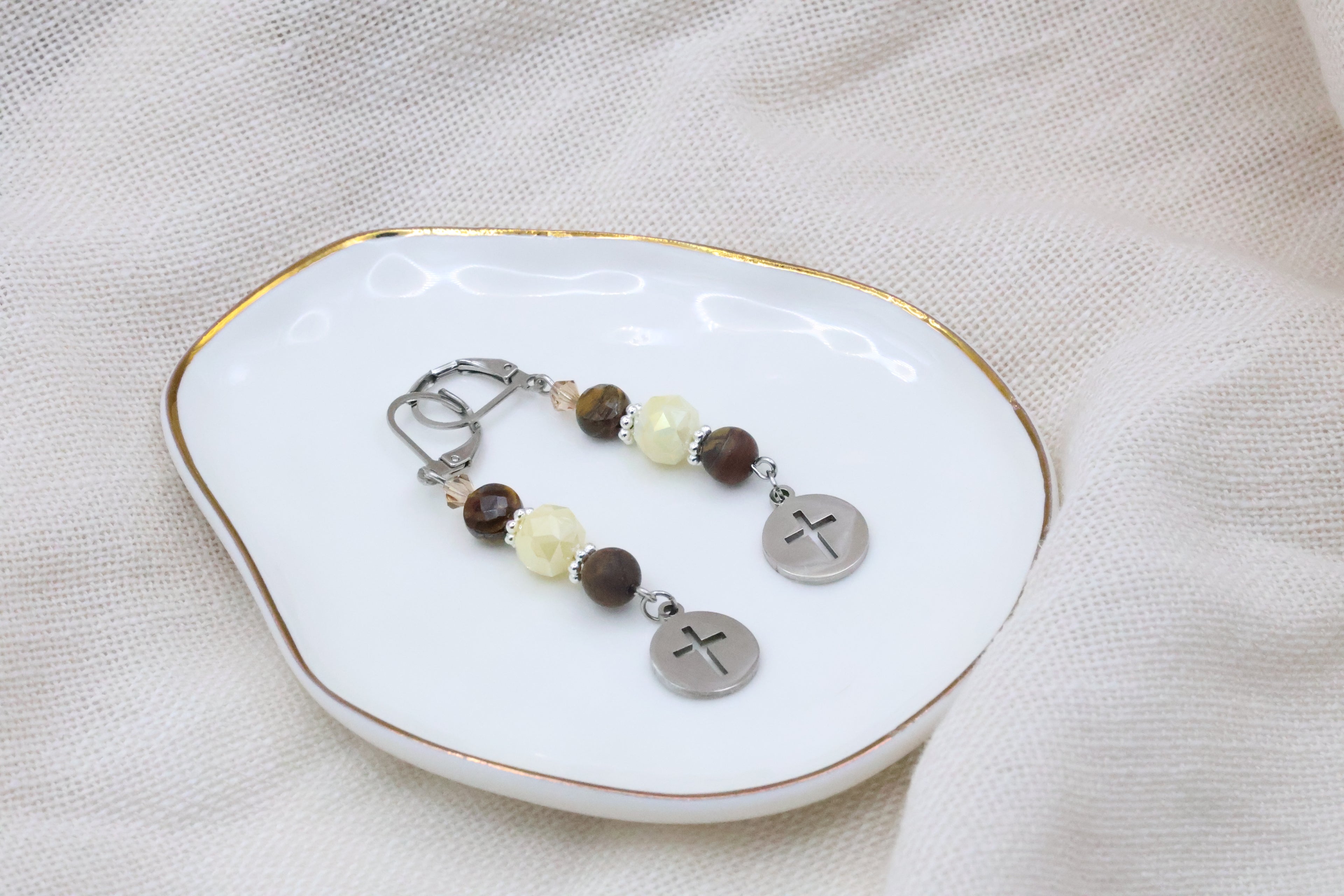 Earrings - Banana Bread with Cross