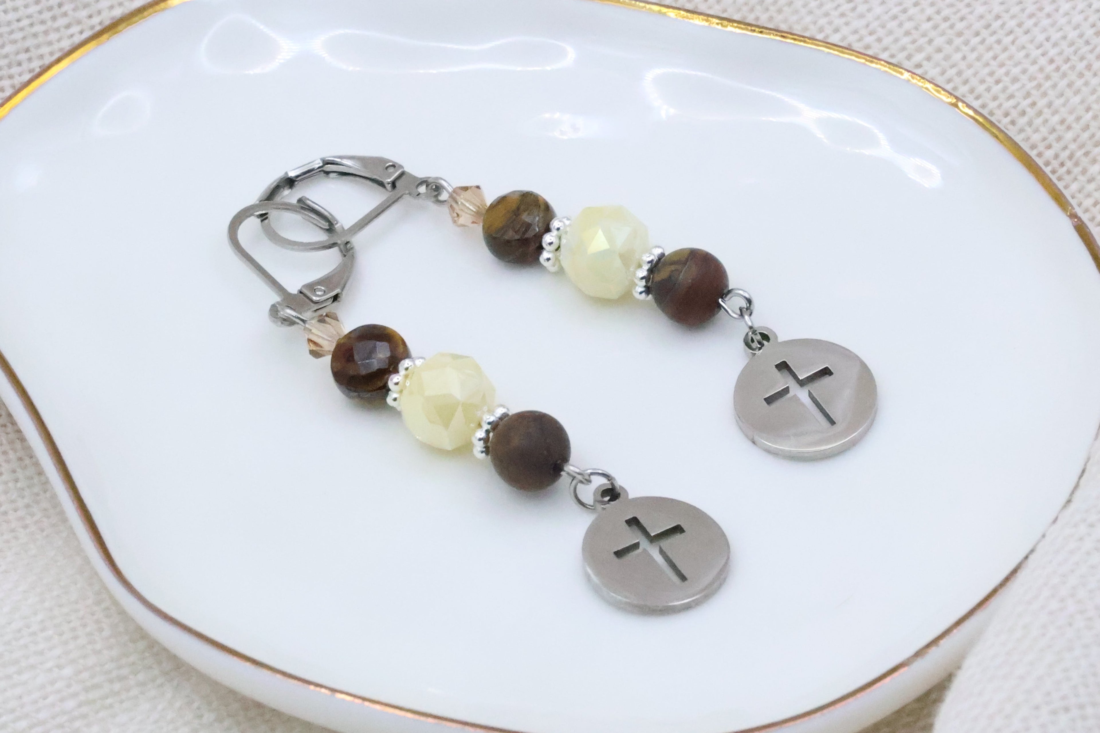 Earrings - Banana Bread with Cross