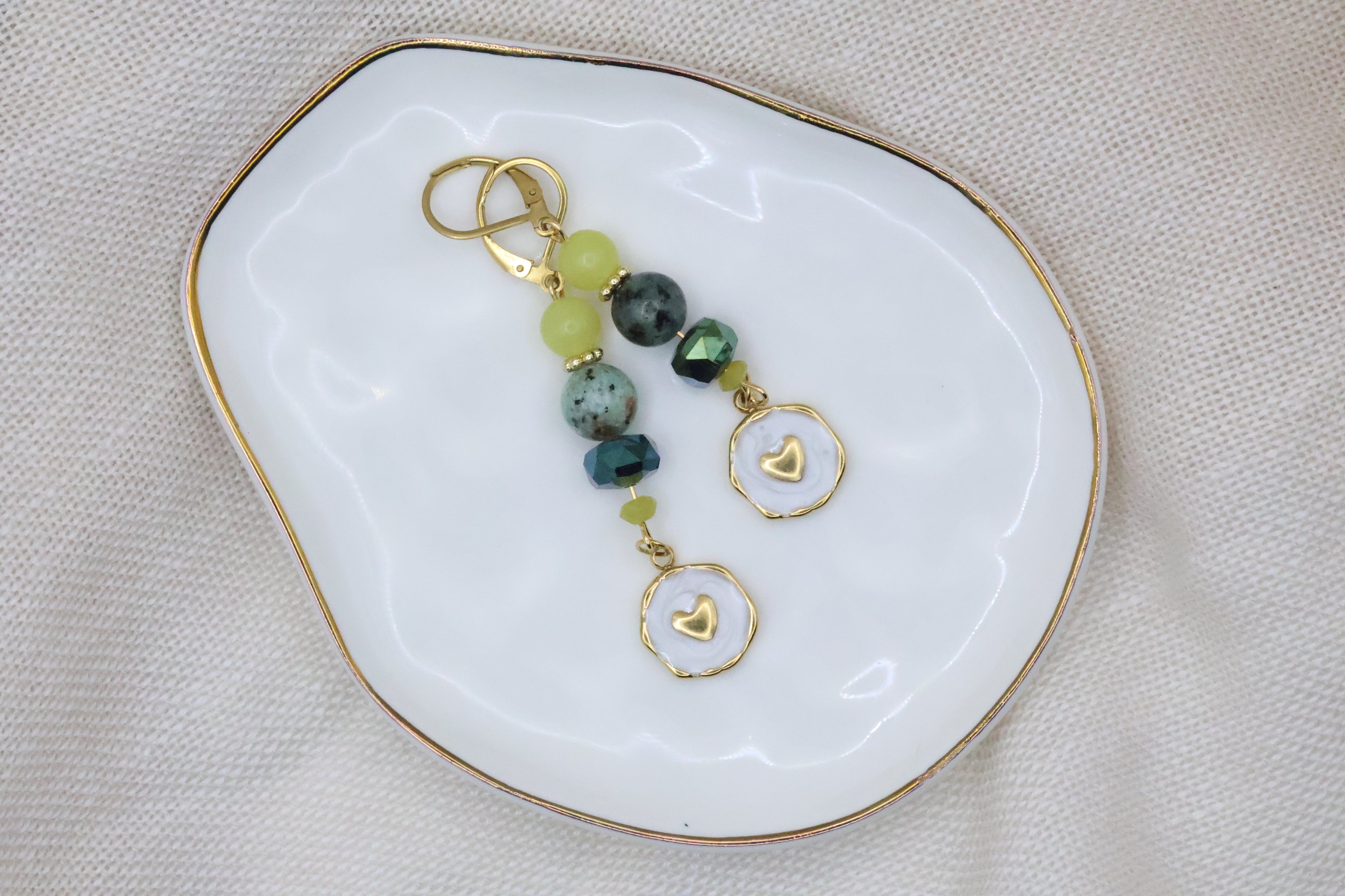 Earrings - Garden Green with Heart Pendant