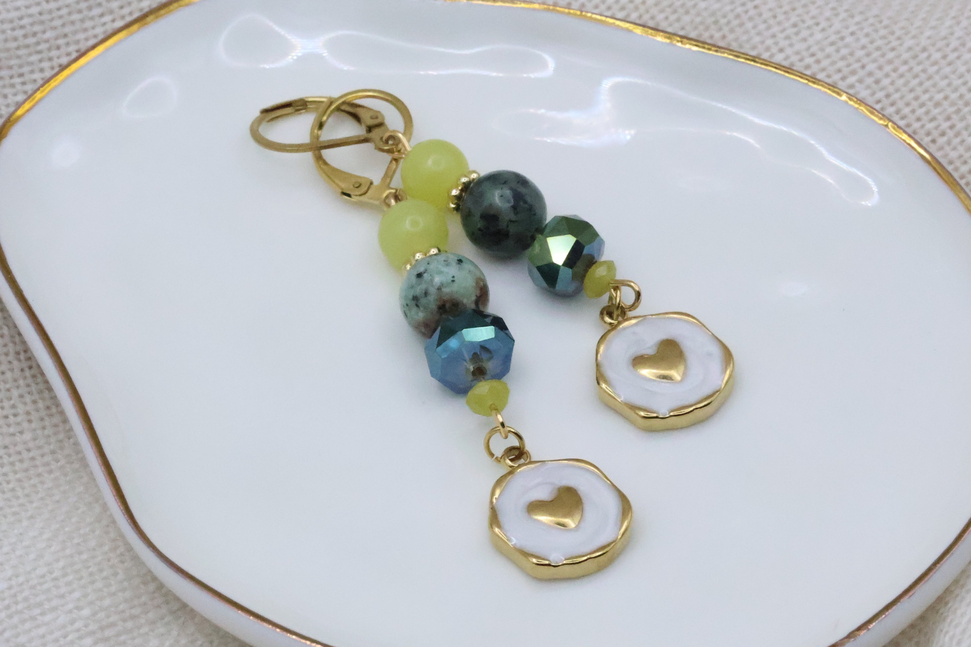 Earrings - Garden Green with Heart Pendant