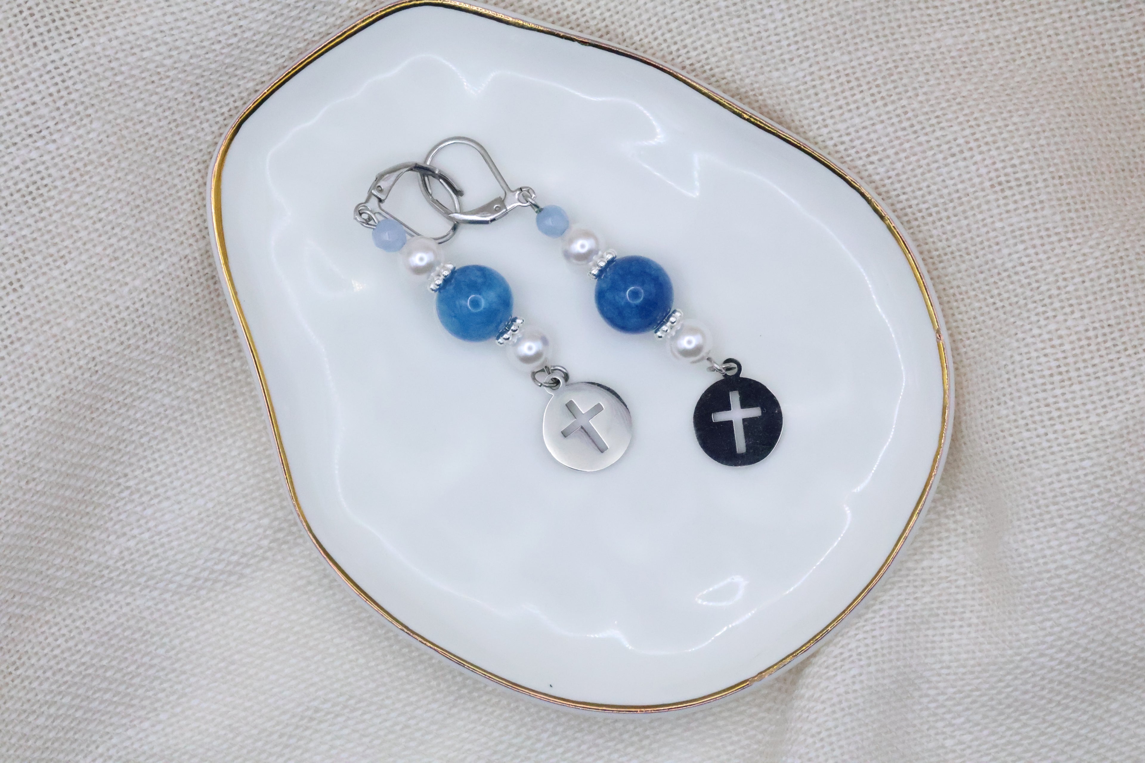 Earrings - Blueberry Pearl with Cross