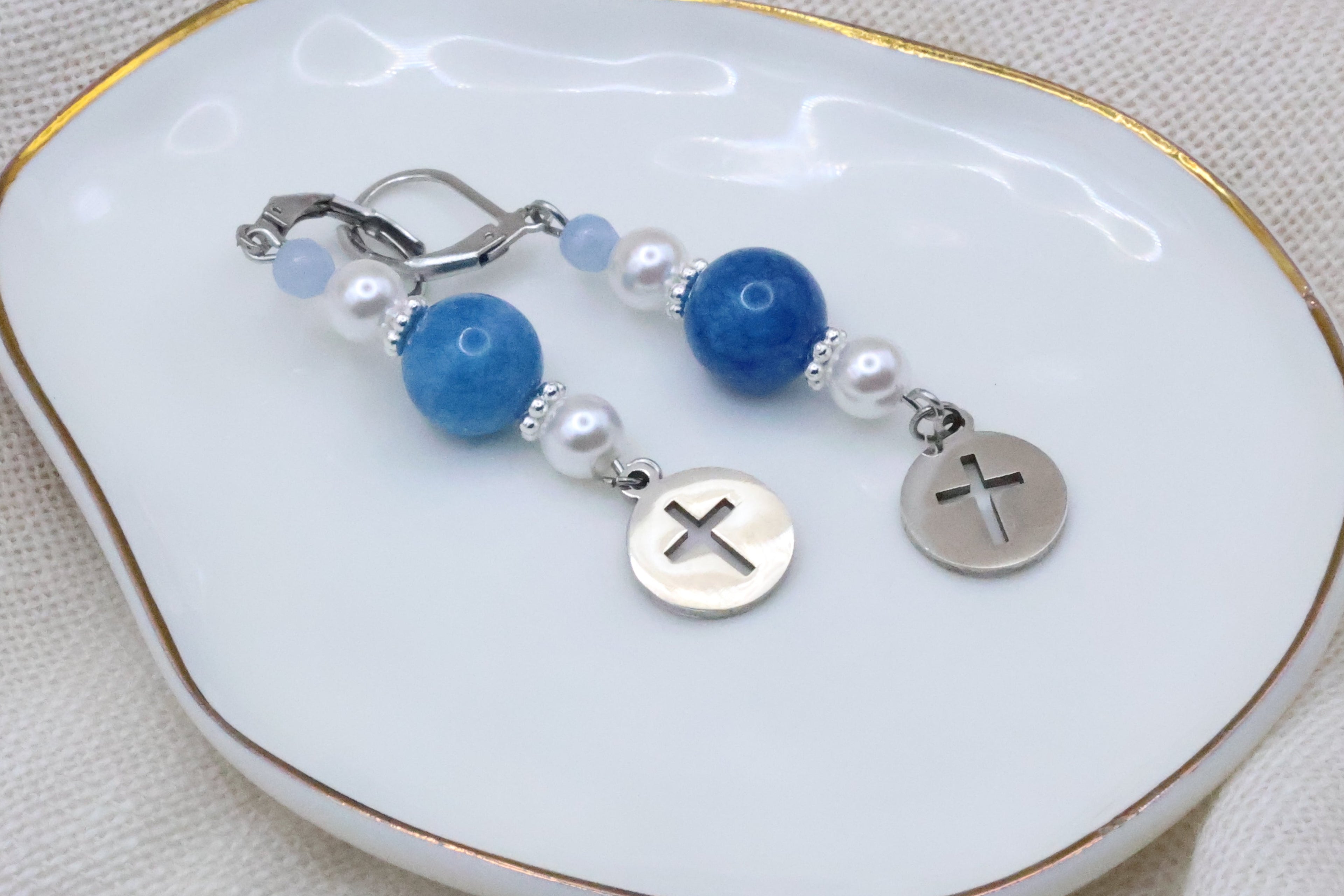 Earrings - Blueberry Pearl with Cross