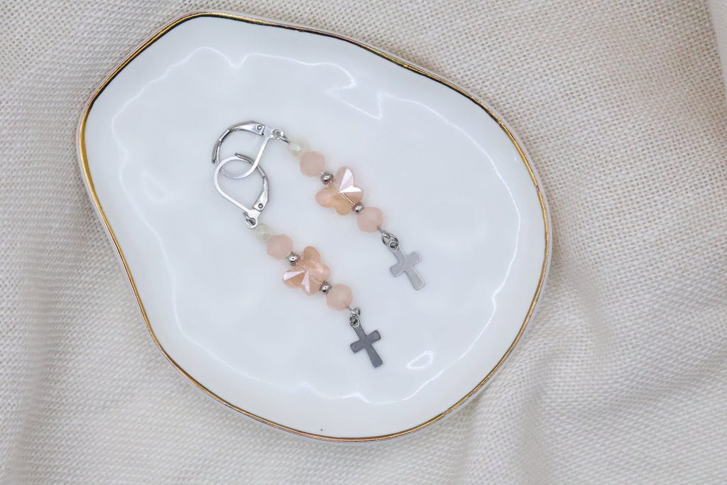 Earrings - Pink Butterfly with Cross