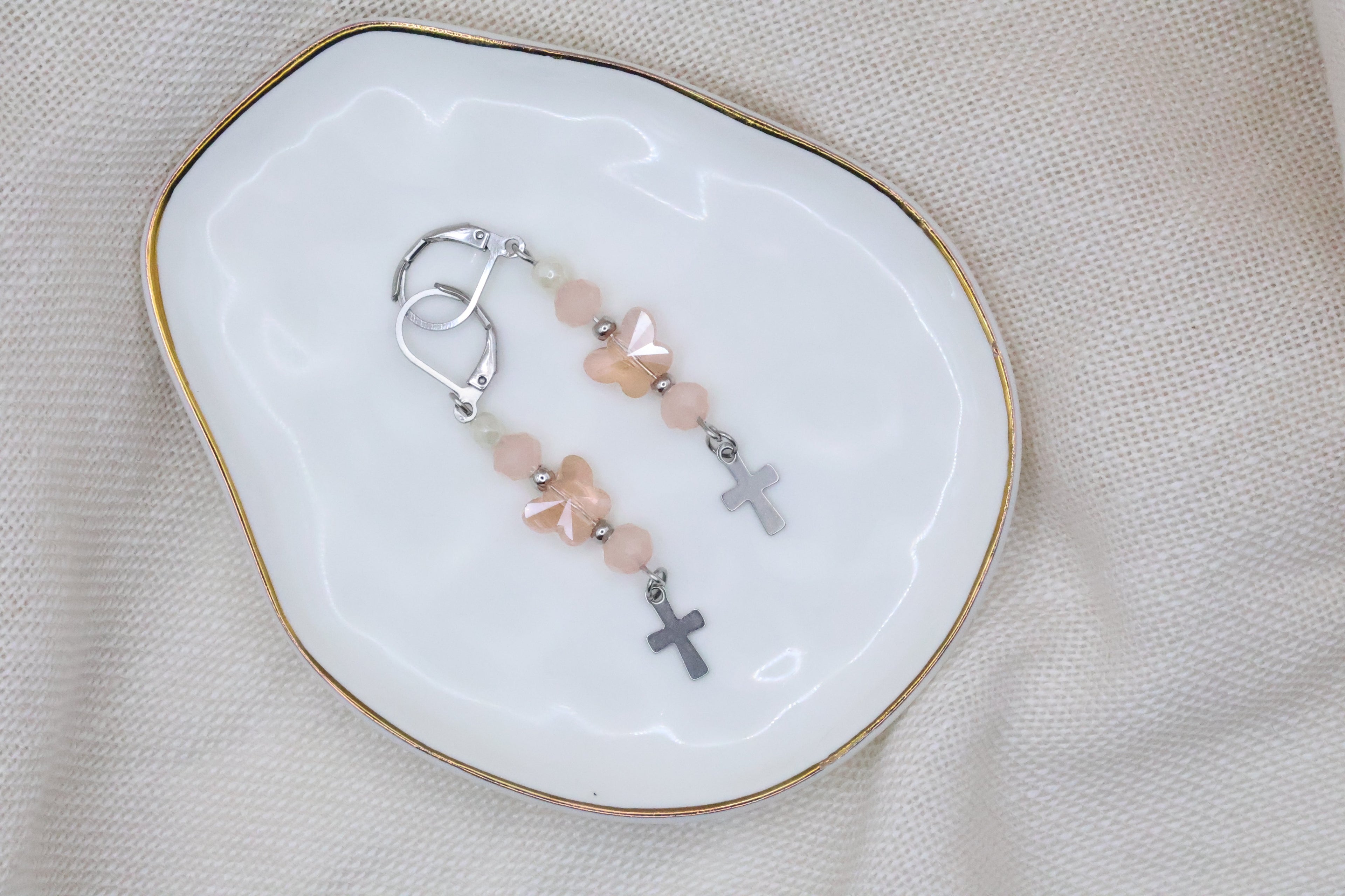 Earrings - Pink Butterfly with Cross