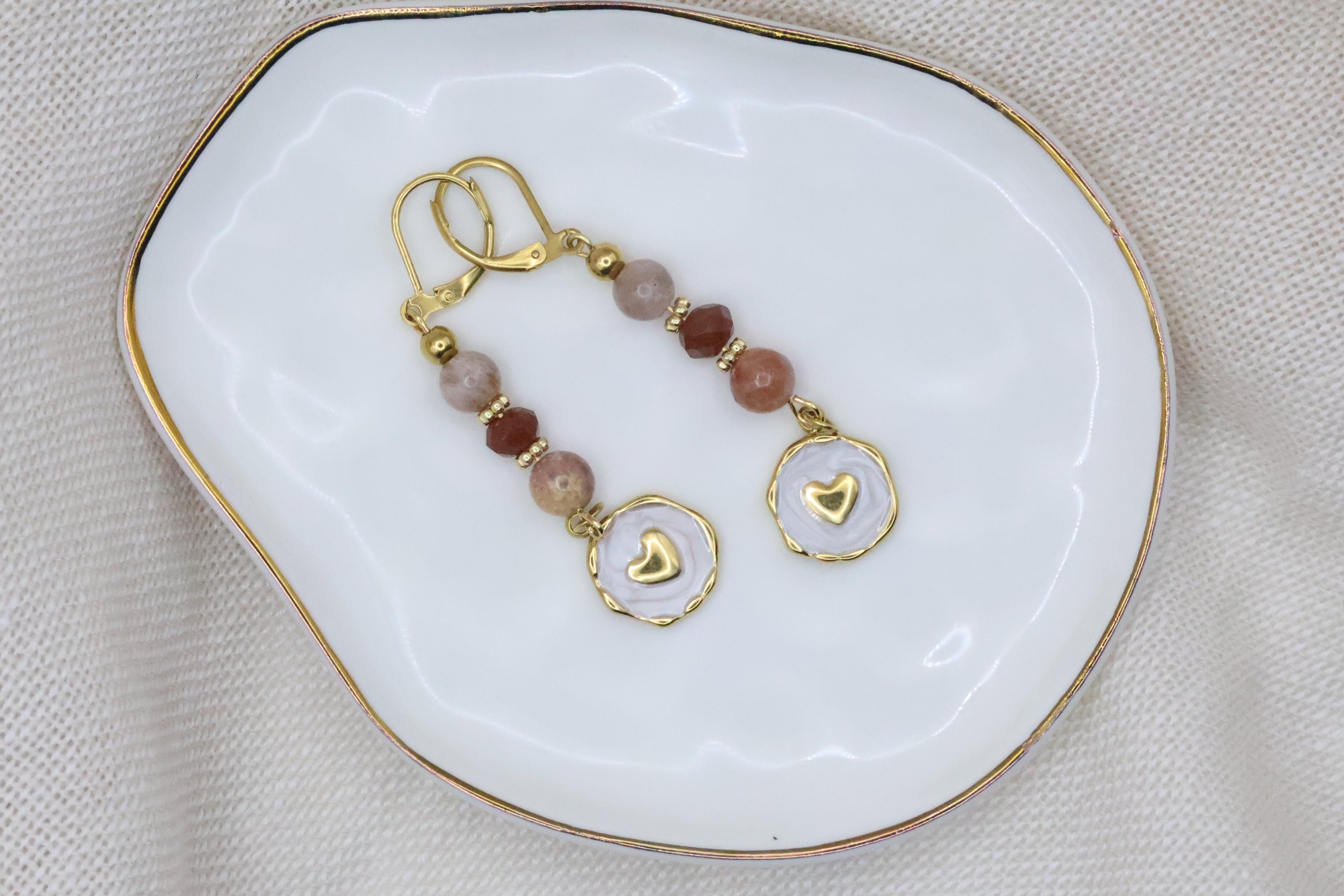 Earrings - Dusty Pink with Heart Pendant