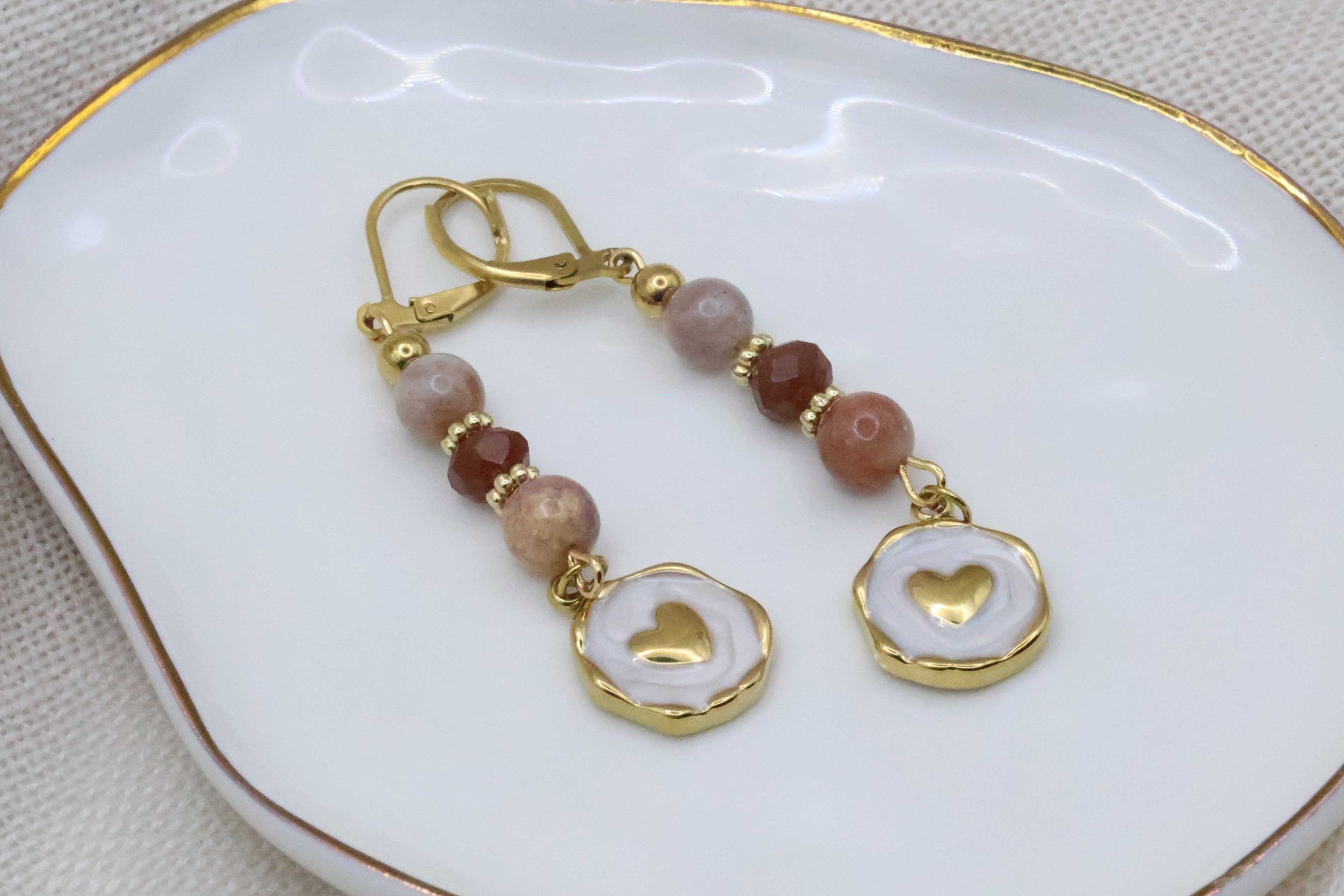 Earrings - Dusty Pink with Heart Pendant