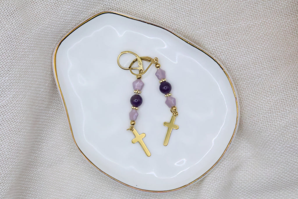 Earrings - Purple Star with Cross