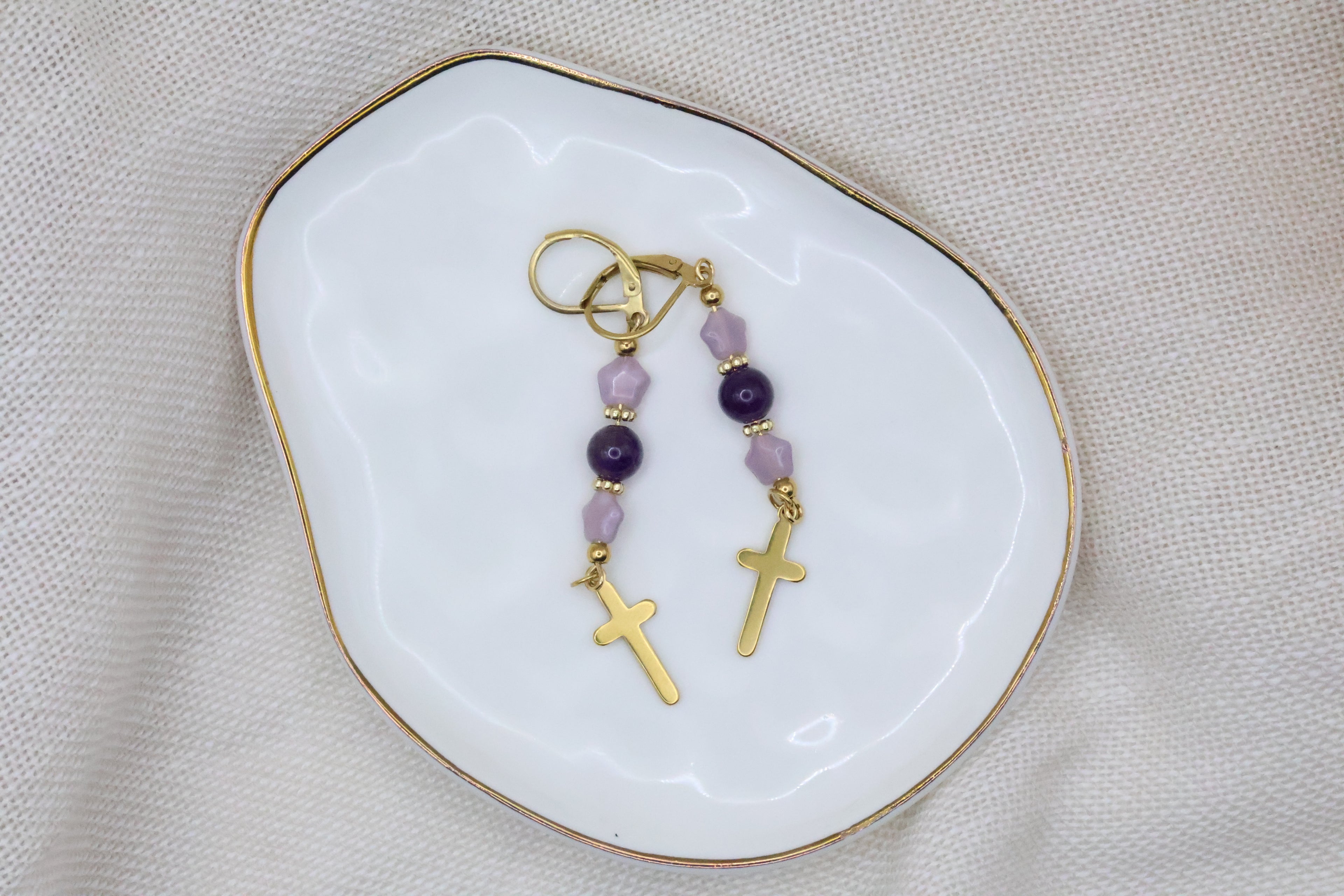 Earrings - Purple Star with Cross