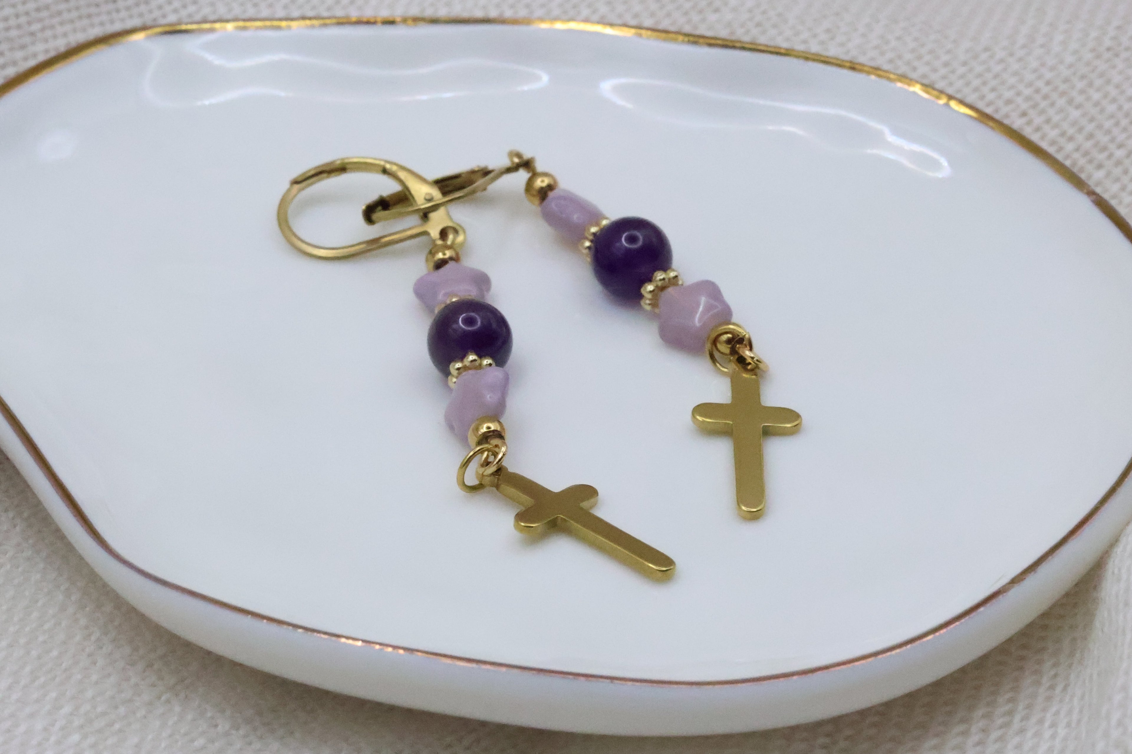 Earrings - Purple Star with Cross